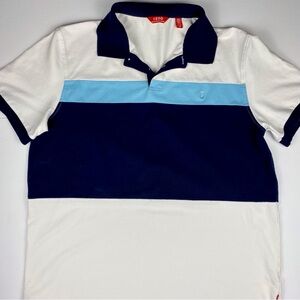 Izod Men's XL Collared Golf Polo Shirt, Short Sleeve, White Blue Navy